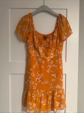 Dynamite Mustard Yellow Floral Square-Neck Mini Dress